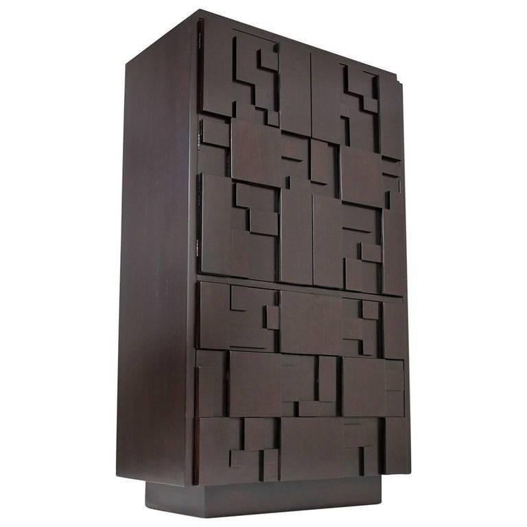 Lacquered Brutalist Tall Cabinet or Chest by Lane Furniture For Sale