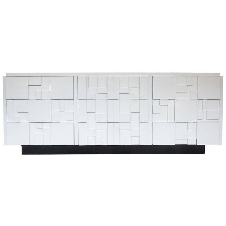 Lacquered Brutalist Credenza by Lane Furniture For Sale
