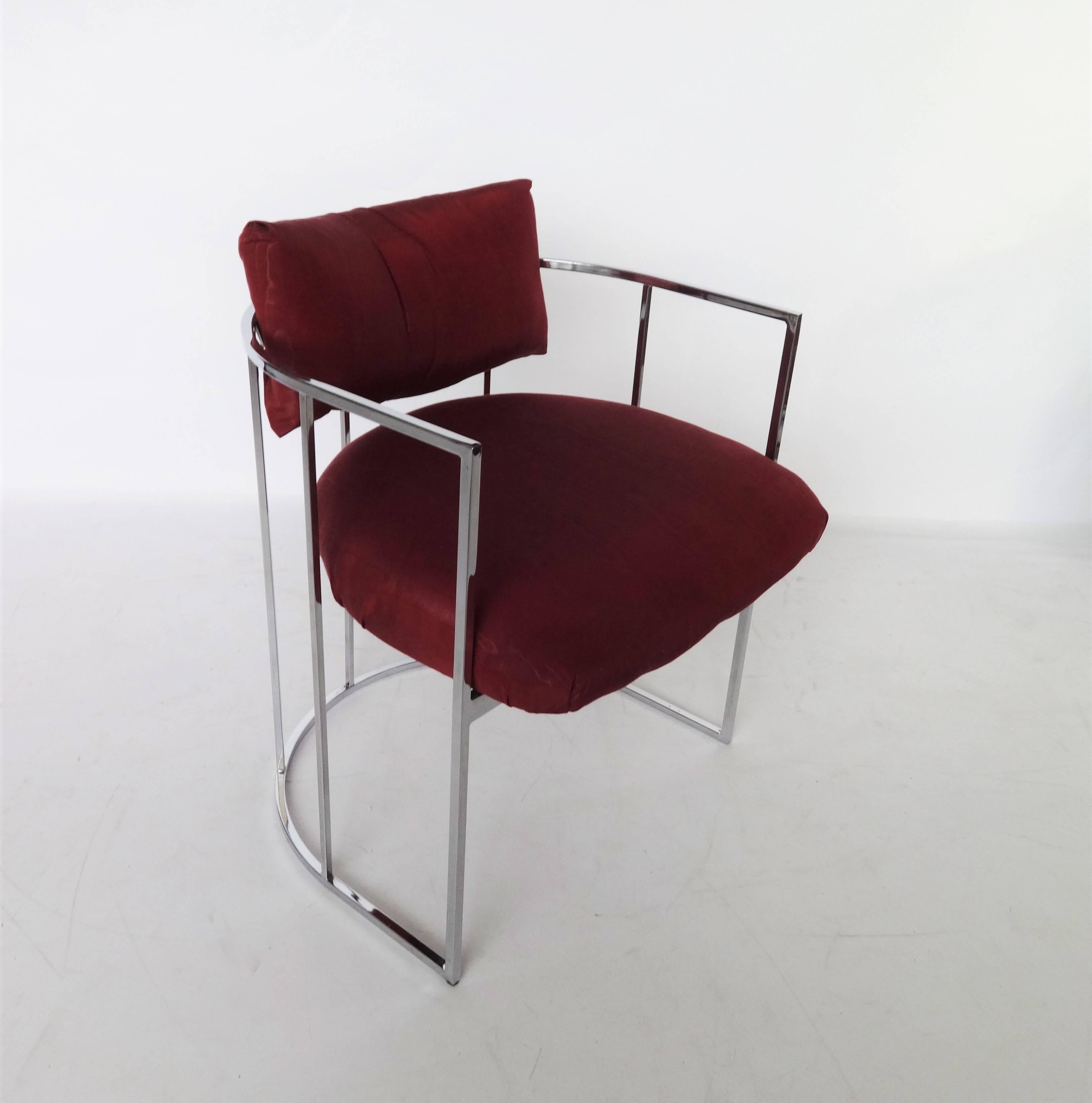 Upholstery Four Mid-Century Chrome Milo Baughman Dining Chairs For Sale