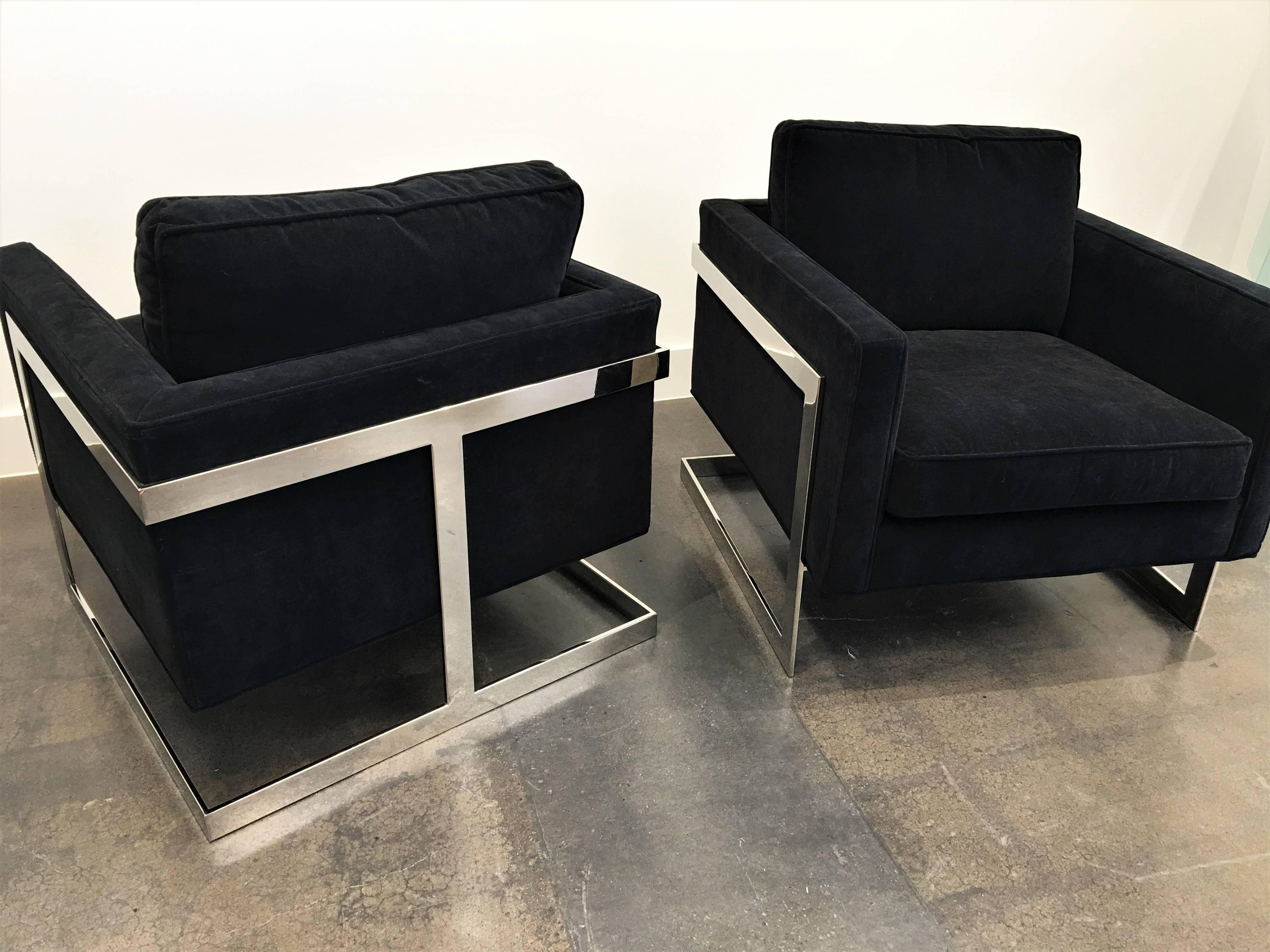 Pair of Milo Baughman T-Back Cube Lounge Chairs for Thayer Coggin In Excellent Condition For Sale In Dallas, TX