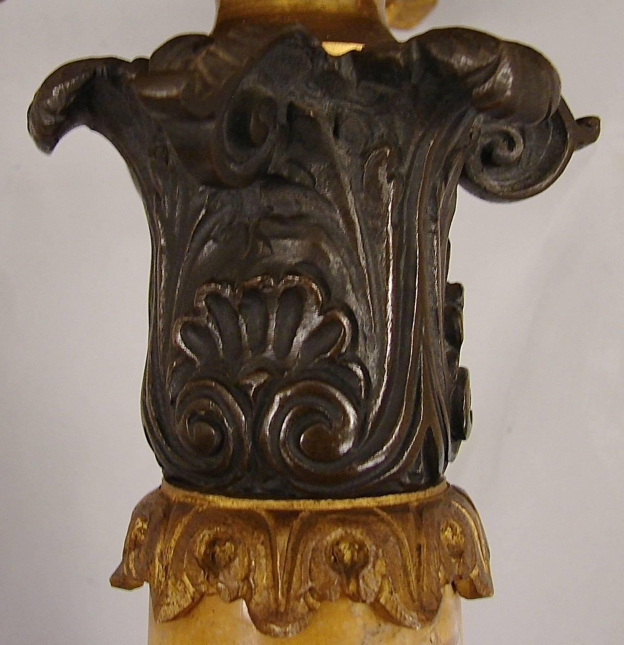 Mid-19th Century Charles X Style Sienna Marble and Bronze Candelabra For Sale