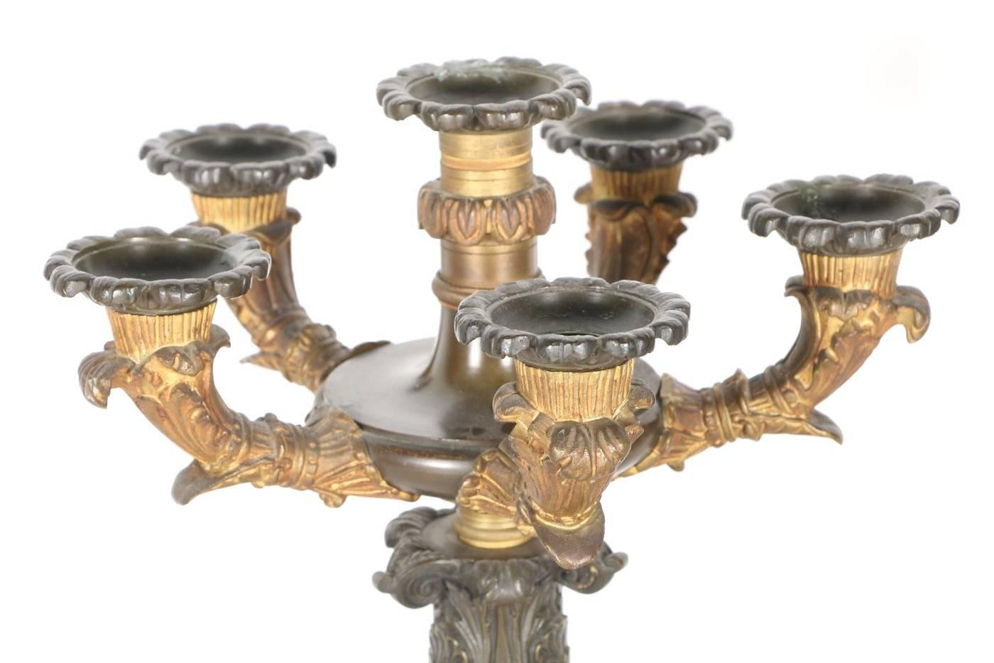 French Charles X Style Sienna Marble and Bronze Candelabra For Sale