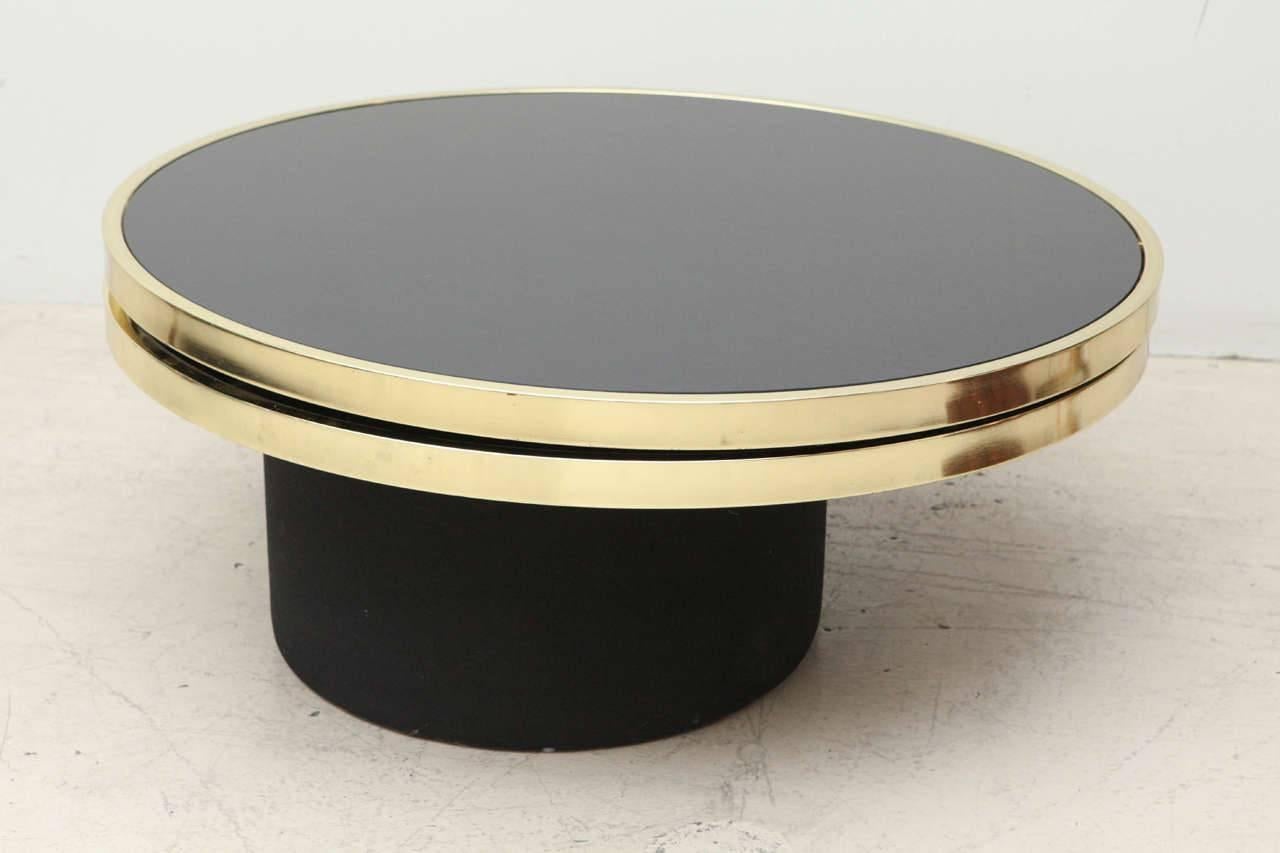 American Black Glass and Brass Swivel Coffee Table by the Design Institute of America