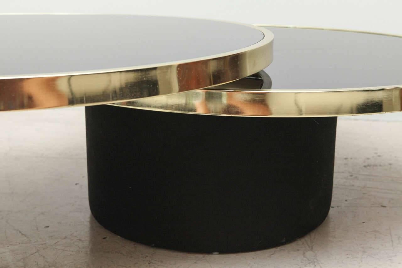 Black Glass and Brass Swivel Coffee Table by the Design Institute of America In Excellent Condition In Dallas, TX