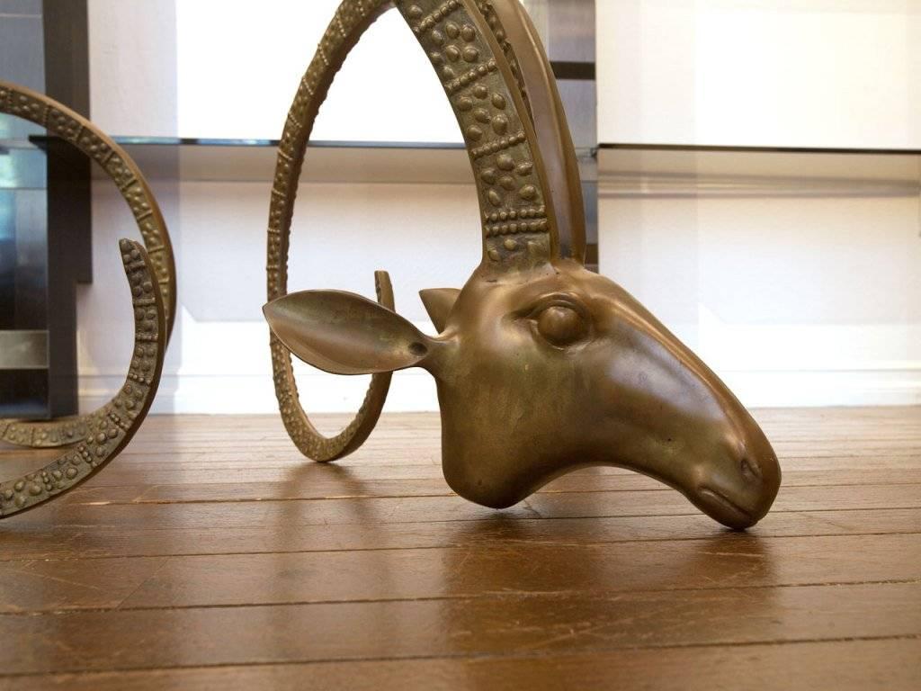 French Ibex Sculptural Brass Rams Head Coffee Table in the Manner of Chervet For Sale