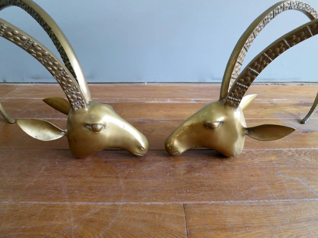 Mid-20th Century Ibex Sculptural Brass Rams Head Coffee Table in the Manner of Chervet For Sale