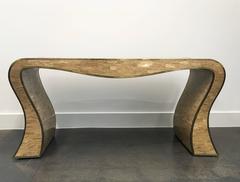 Sculptural Maitland-Smith Tessellated Stone and Brass Inlay Console Table