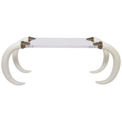 Karl Springer Style Faux Elephant Tusk and Lucite Table