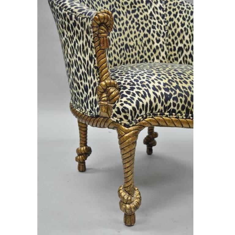 Napoleon III Style Gilded Leopard Print Rope and Tassel Chair and