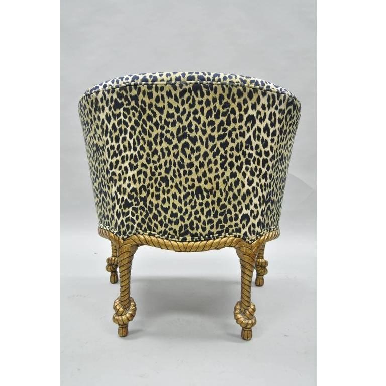 Napoleon III Style Gilded Leopard Print Rope and Tassel Chair and
