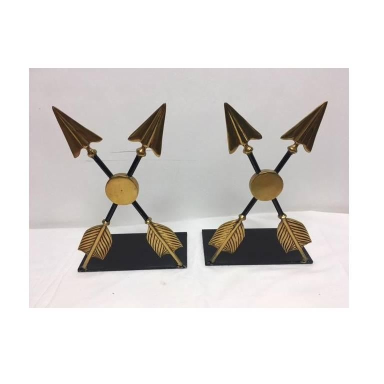 Pair of Maitland-Smith Cross Arrow Bookends In Excellent Condition For Sale In Dallas, TX