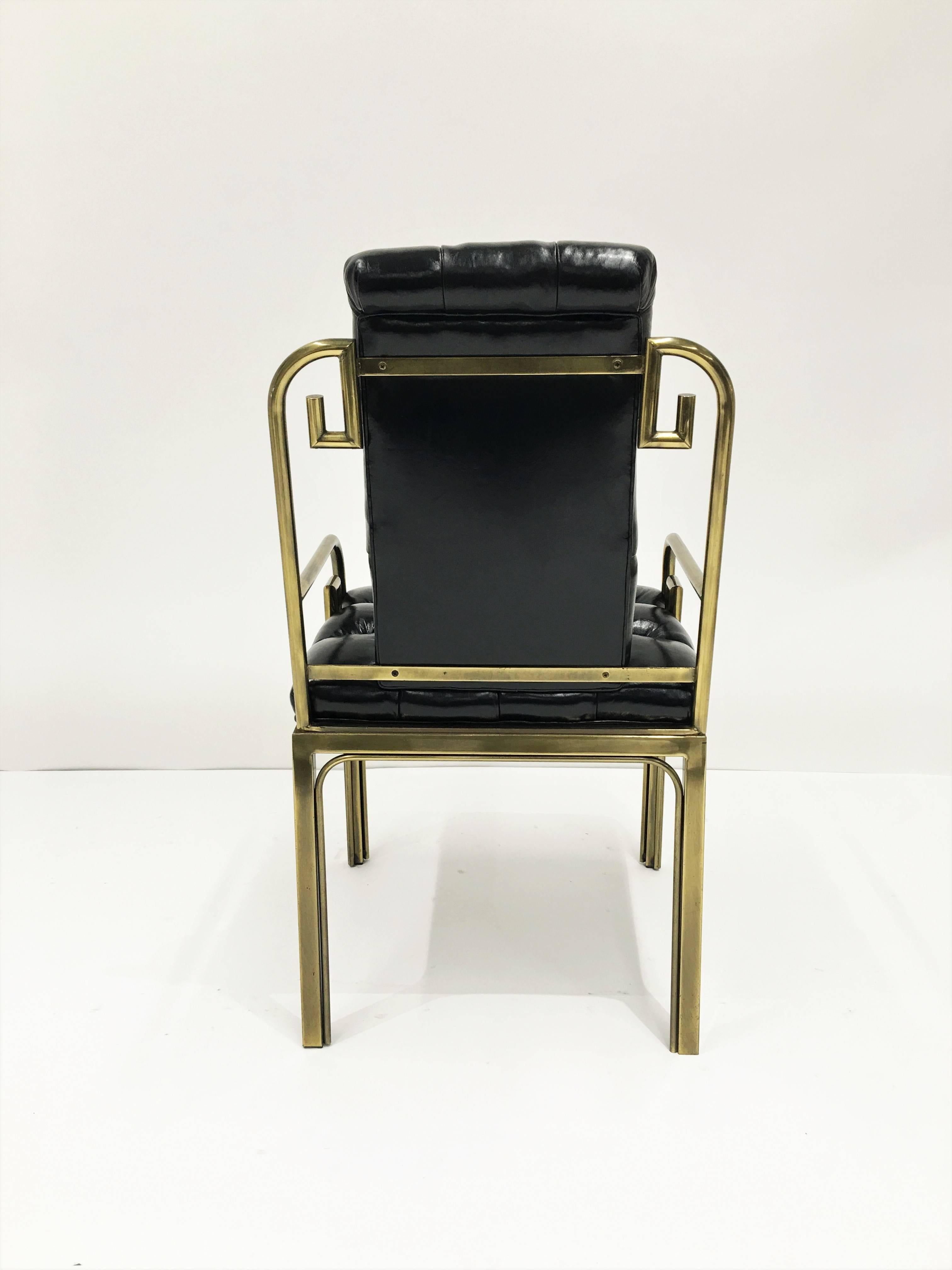 Pair Mastercraft Greek Key Design Brass Dining Chairs In Excellent Condition For Sale In Dallas, TX