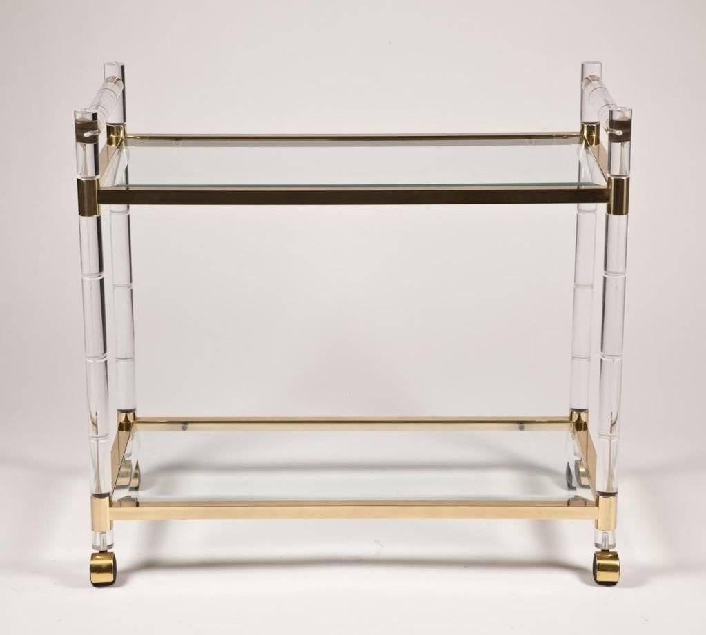 American Charles Hollis Jones Stylized Bamboo Lucite and Brass Bar Cart
