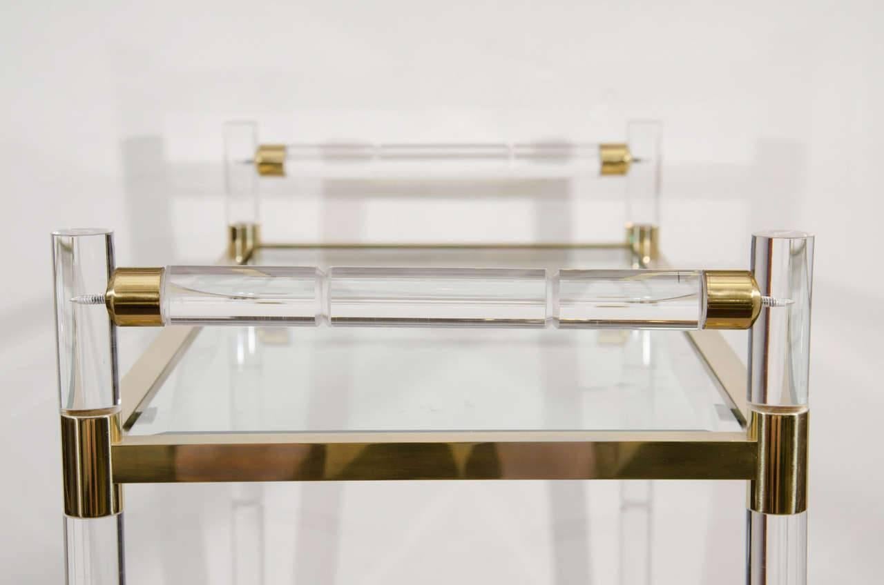 Late 20th Century Charles Hollis Jones Stylized Bamboo Lucite and Brass Bar Cart