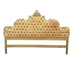 Hollywood Regency Style Gold Silk Tufted King Headboard