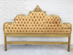 Hollywood Regency Style Gold Silk Tufted King Headboard