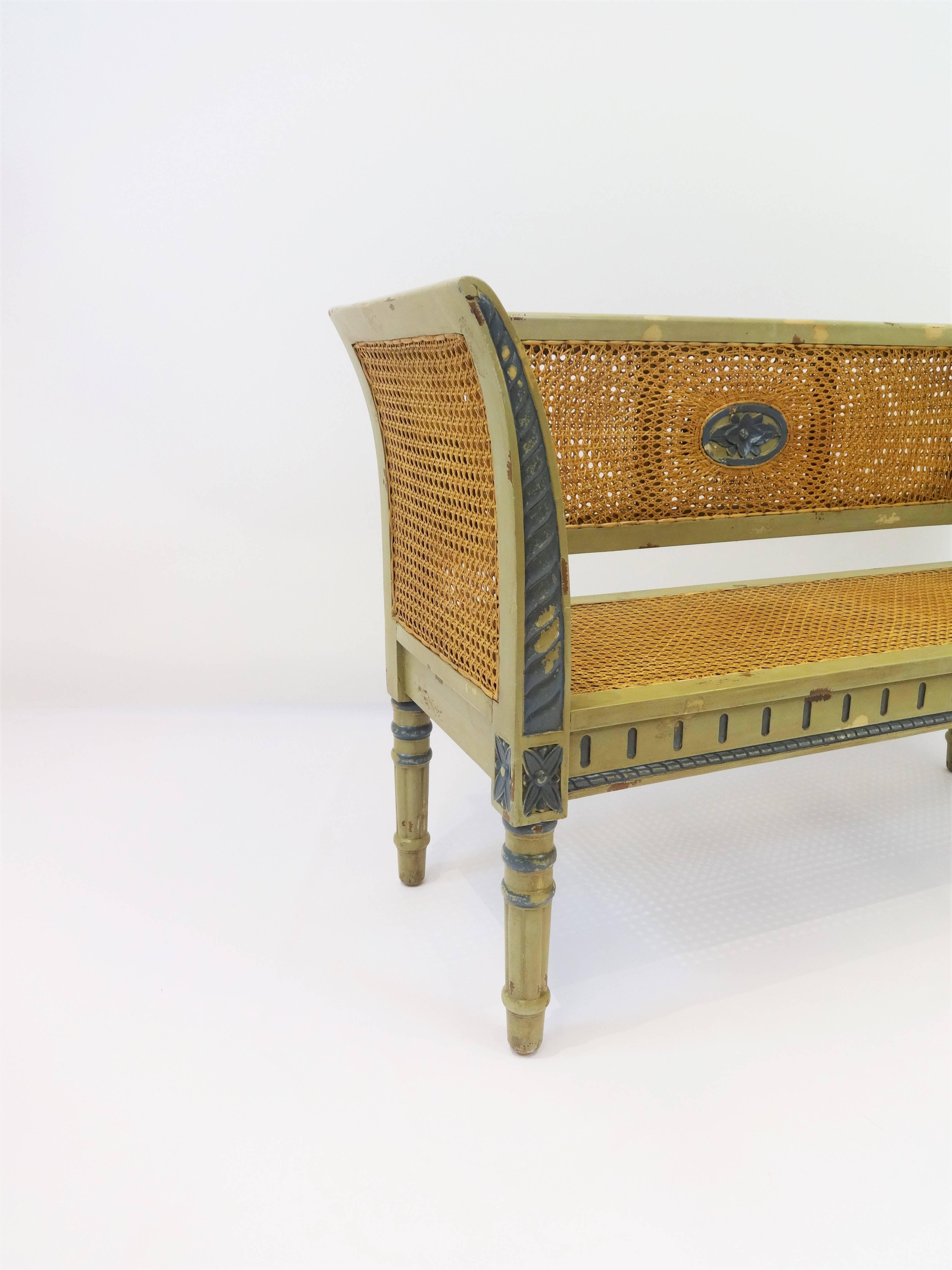 Cane Regency Style Painted Bench