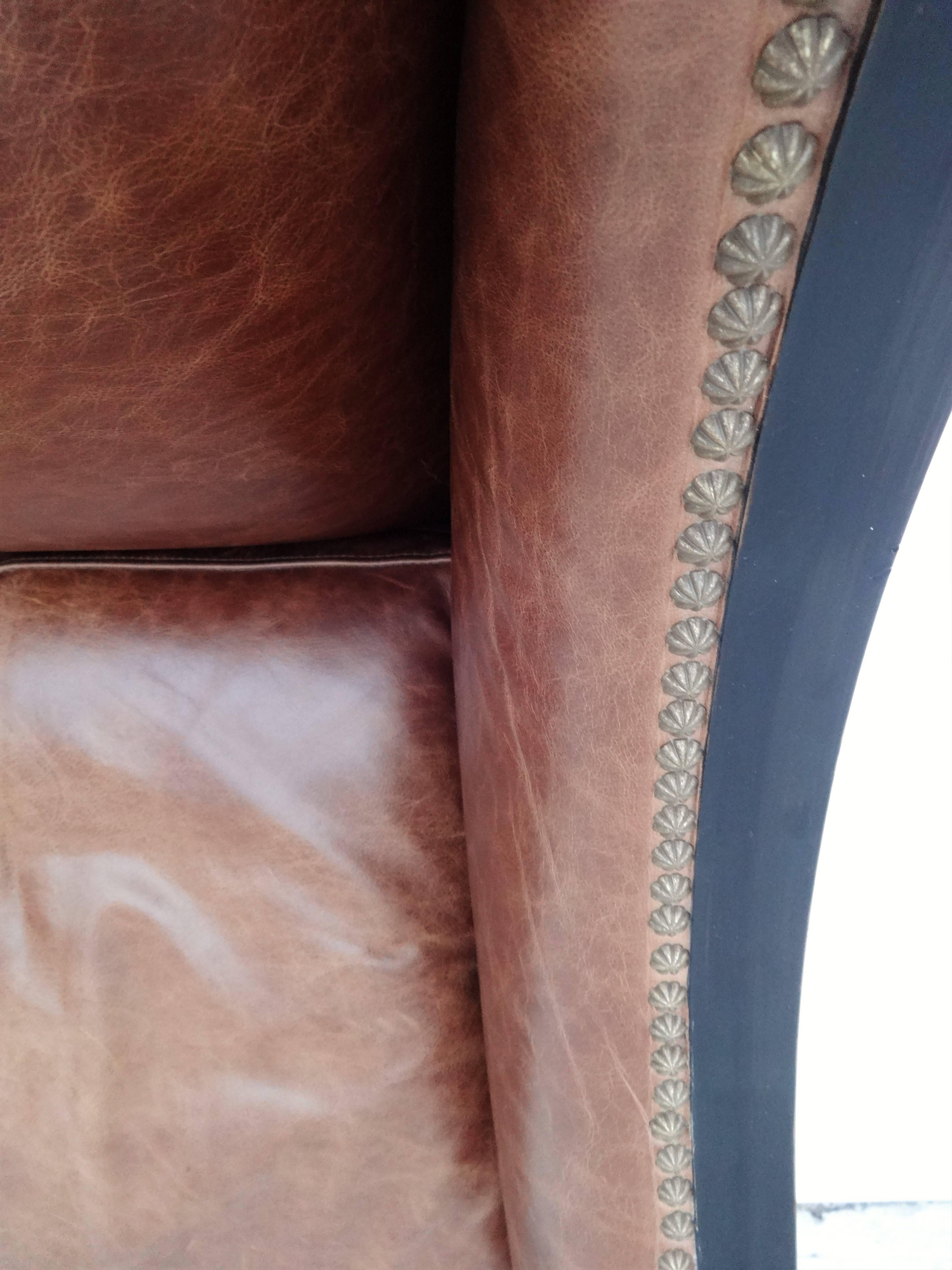 Pair of High Back Leather Club Chairs For Sale 1