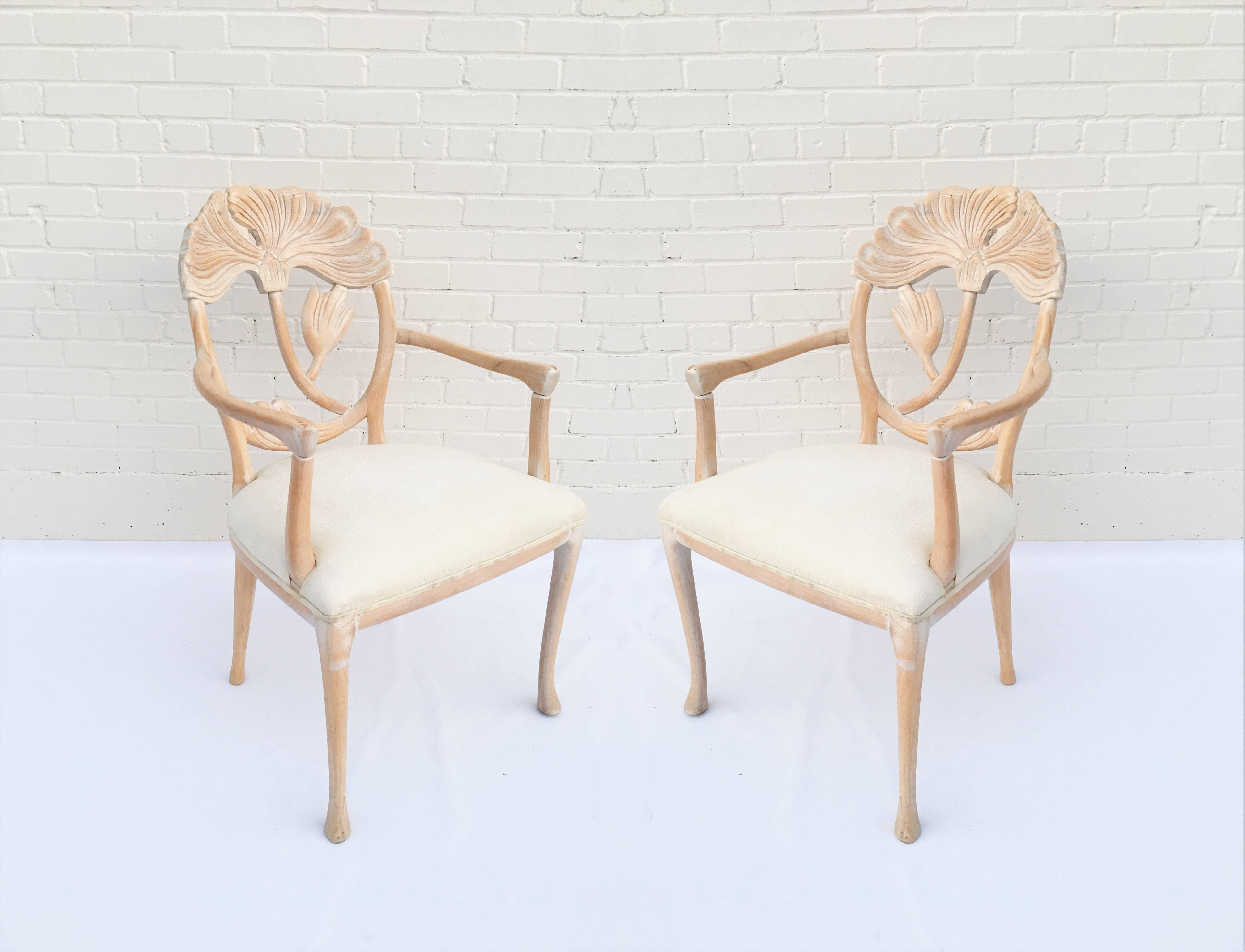 Italian Six Floral Carved Dining Chairs in the Manner of Phyllis Morris For Sale
