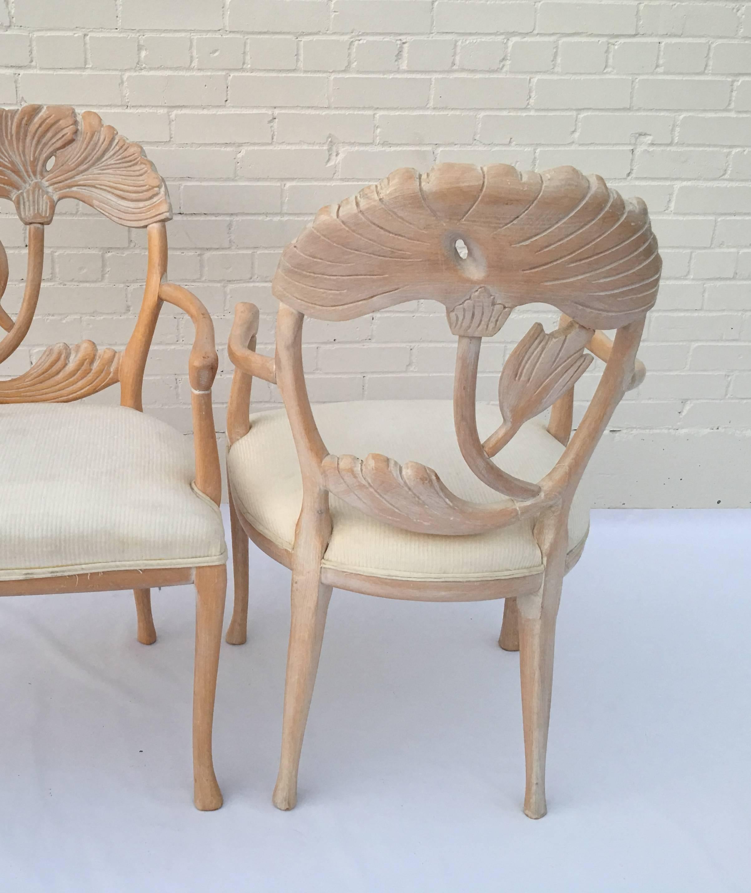 Six Floral Carved Dining Chairs in the Manner of Phyllis Morris In Good Condition For Sale In Dallas, TX