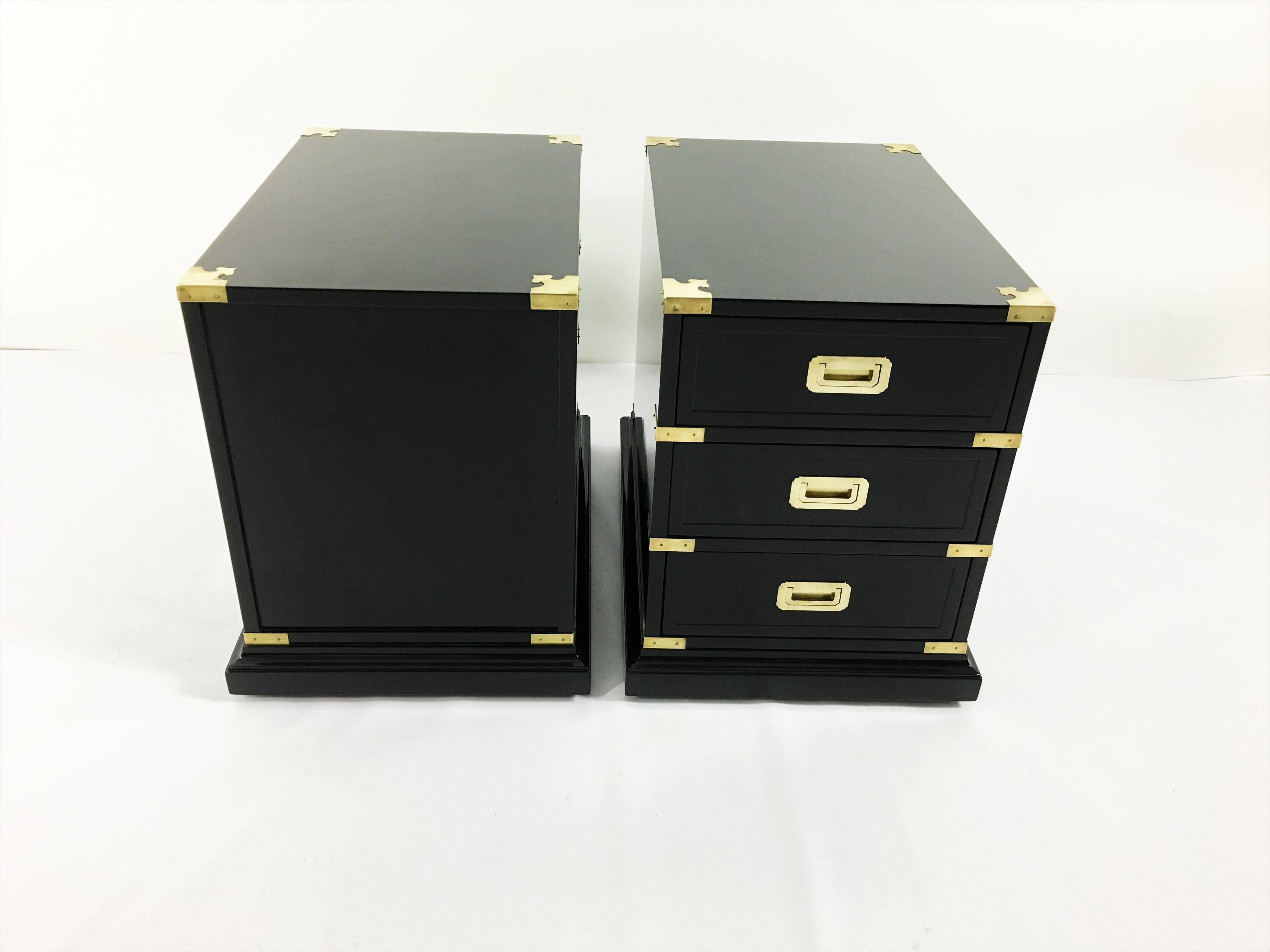 American Pair of Campaign Style Ebonized Side Tables For Sale