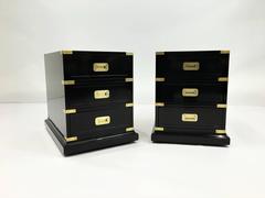 Pair of Campaign Style Ebonized Side Tables