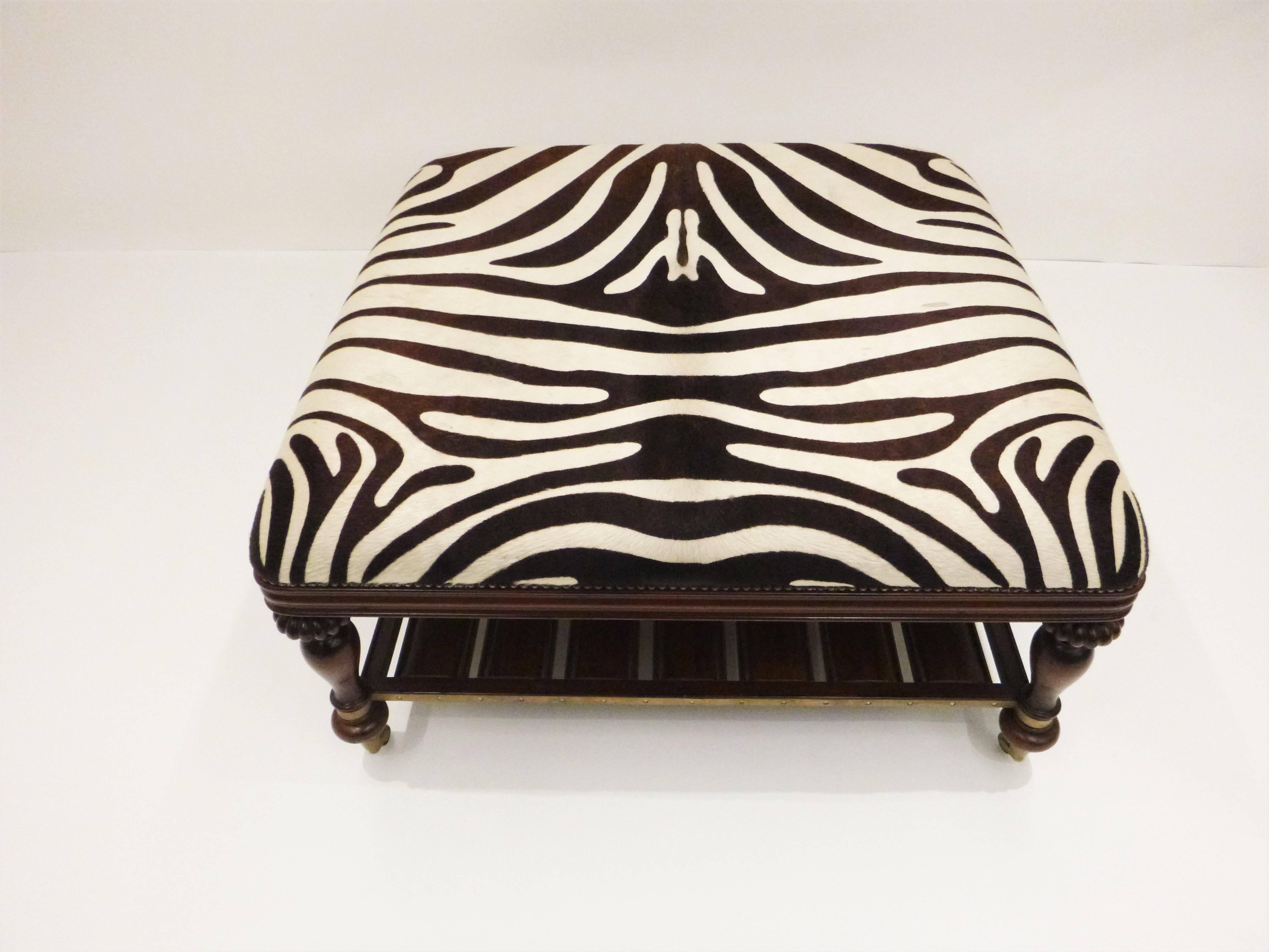 Mid-Century Modern Vintage Zebra Hide Ottoman, Coffee or Cocktail Table For Sale