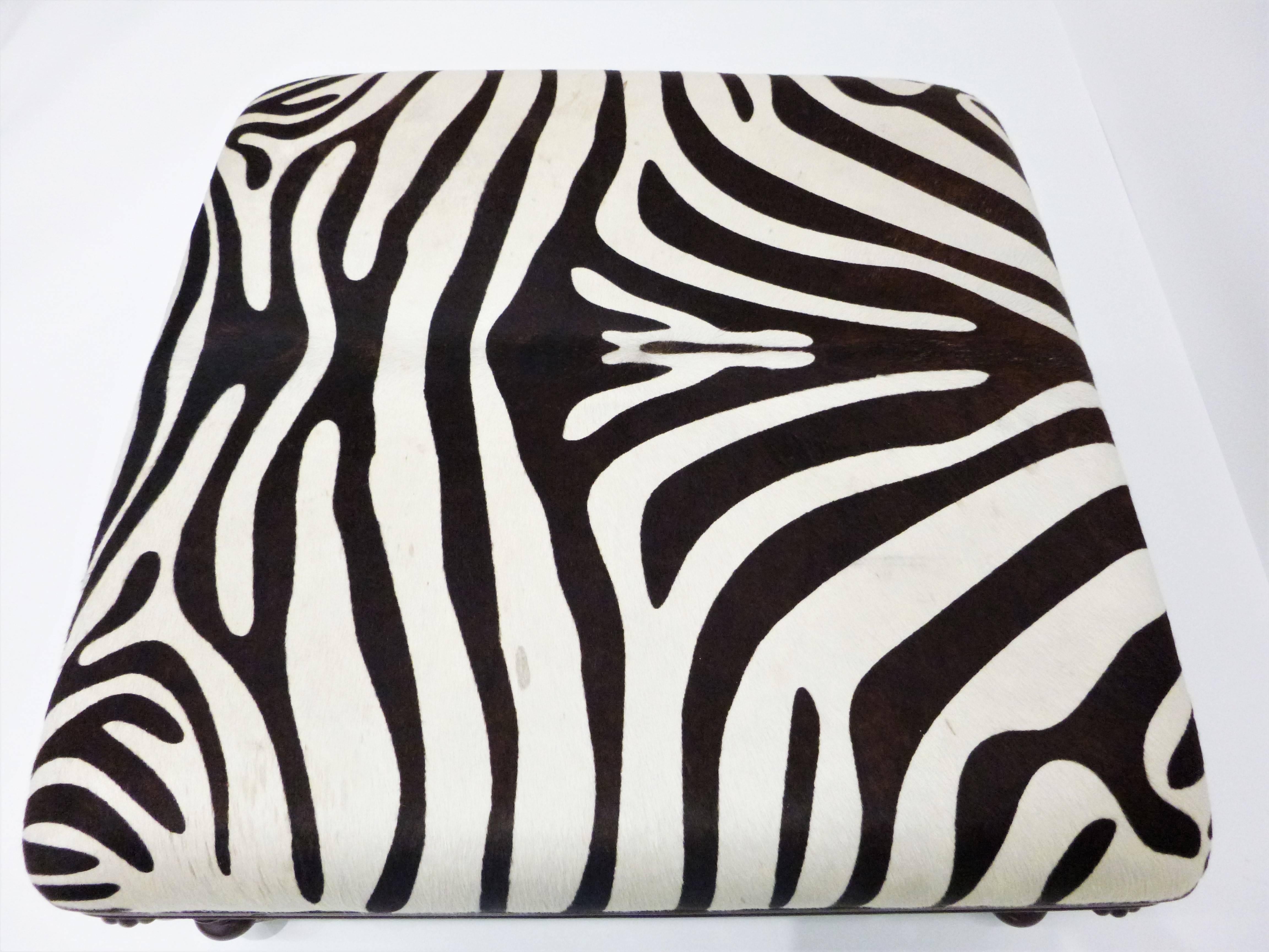 Vintage Zebra Hide Ottoman, Coffee or Cocktail Table In Excellent Condition For Sale In Dallas, TX