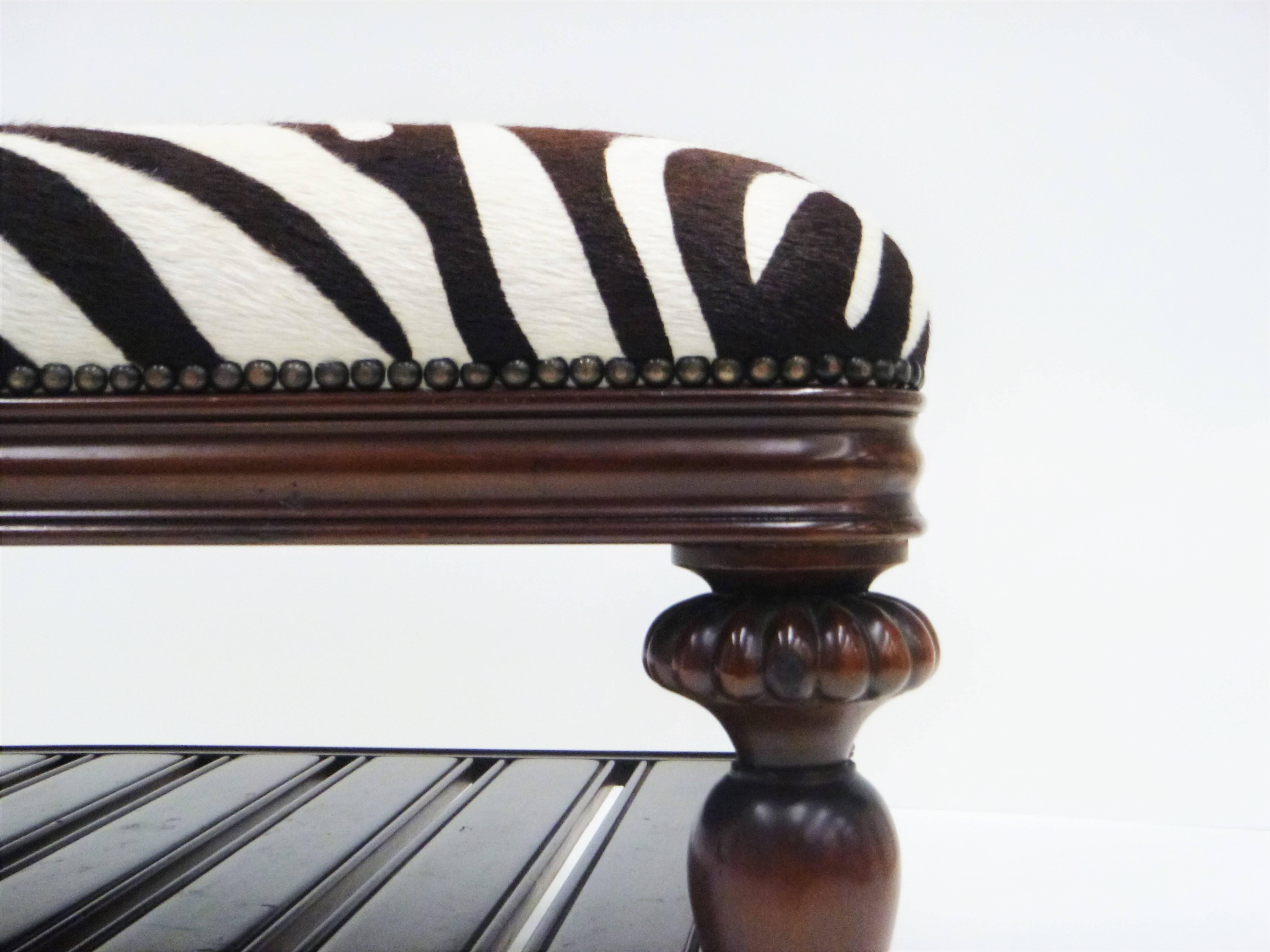 20th Century Vintage Zebra Hide Ottoman, Coffee or Cocktail Table For Sale