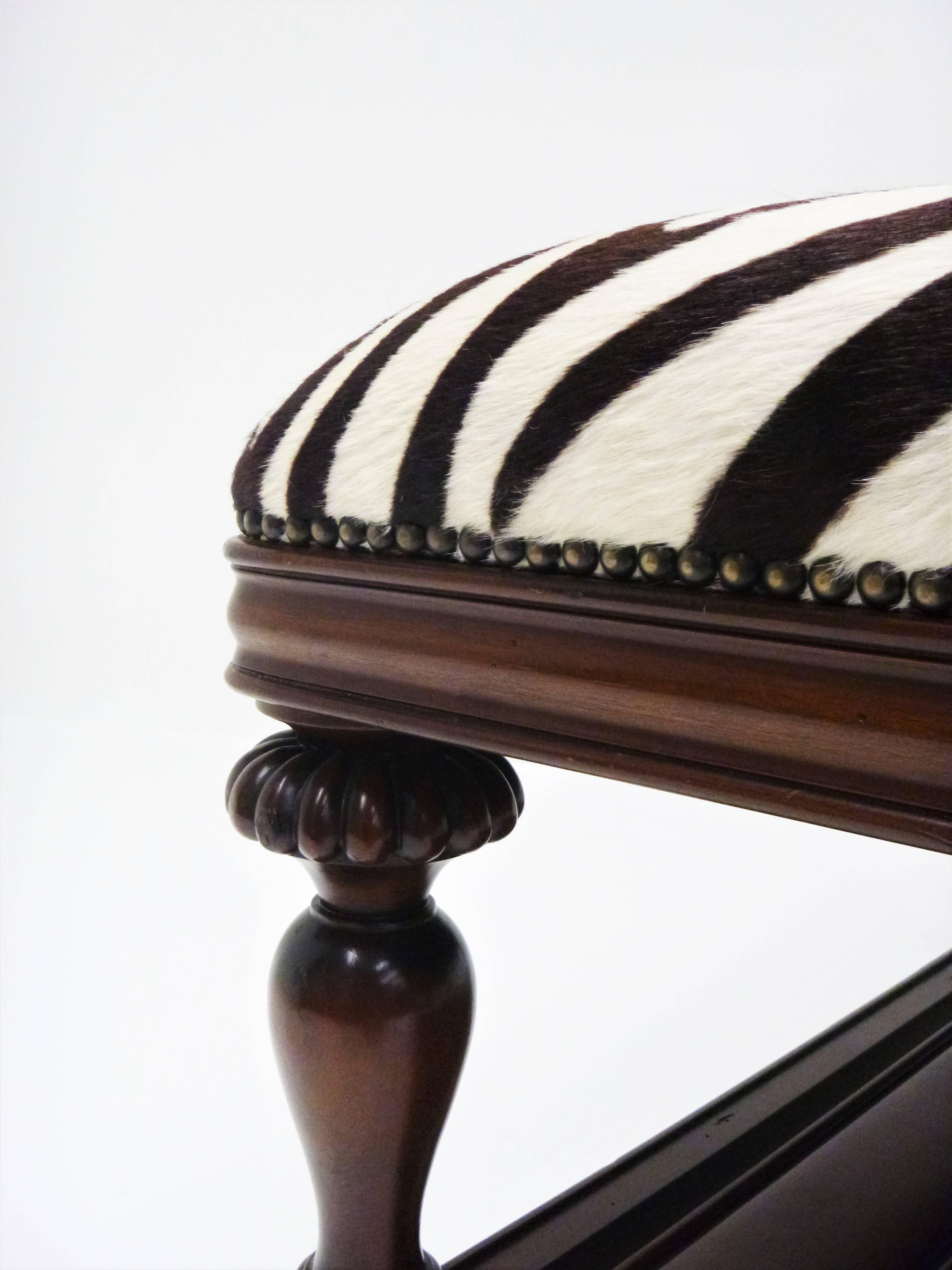 Vintage Zebra Hide Ottoman, Coffee or Cocktail Table For Sale 1
