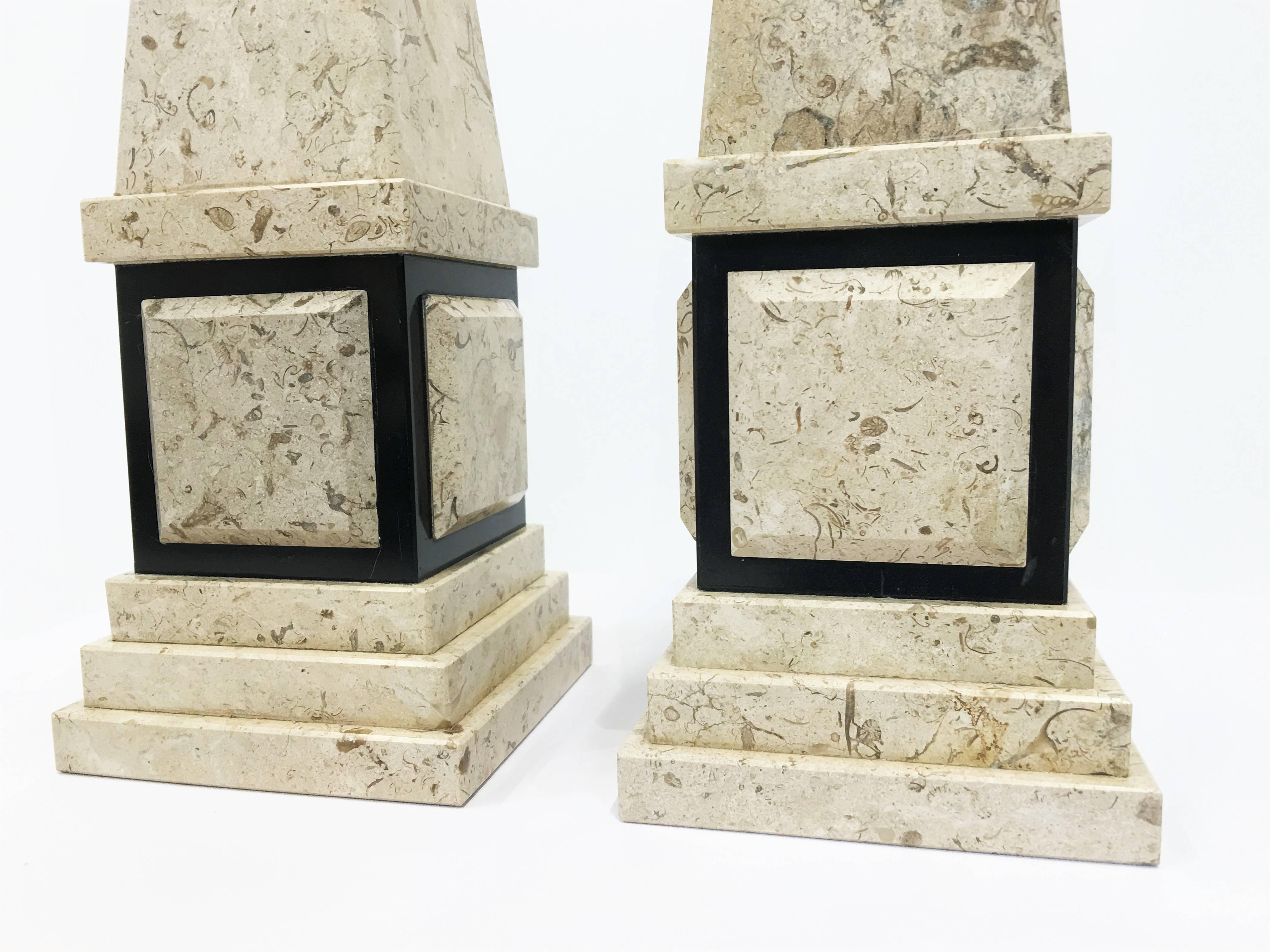 Neoclassical Pair of Marble Obelisks For Sale