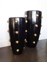 Unique Pair of Black and Gold Sculpture Planters