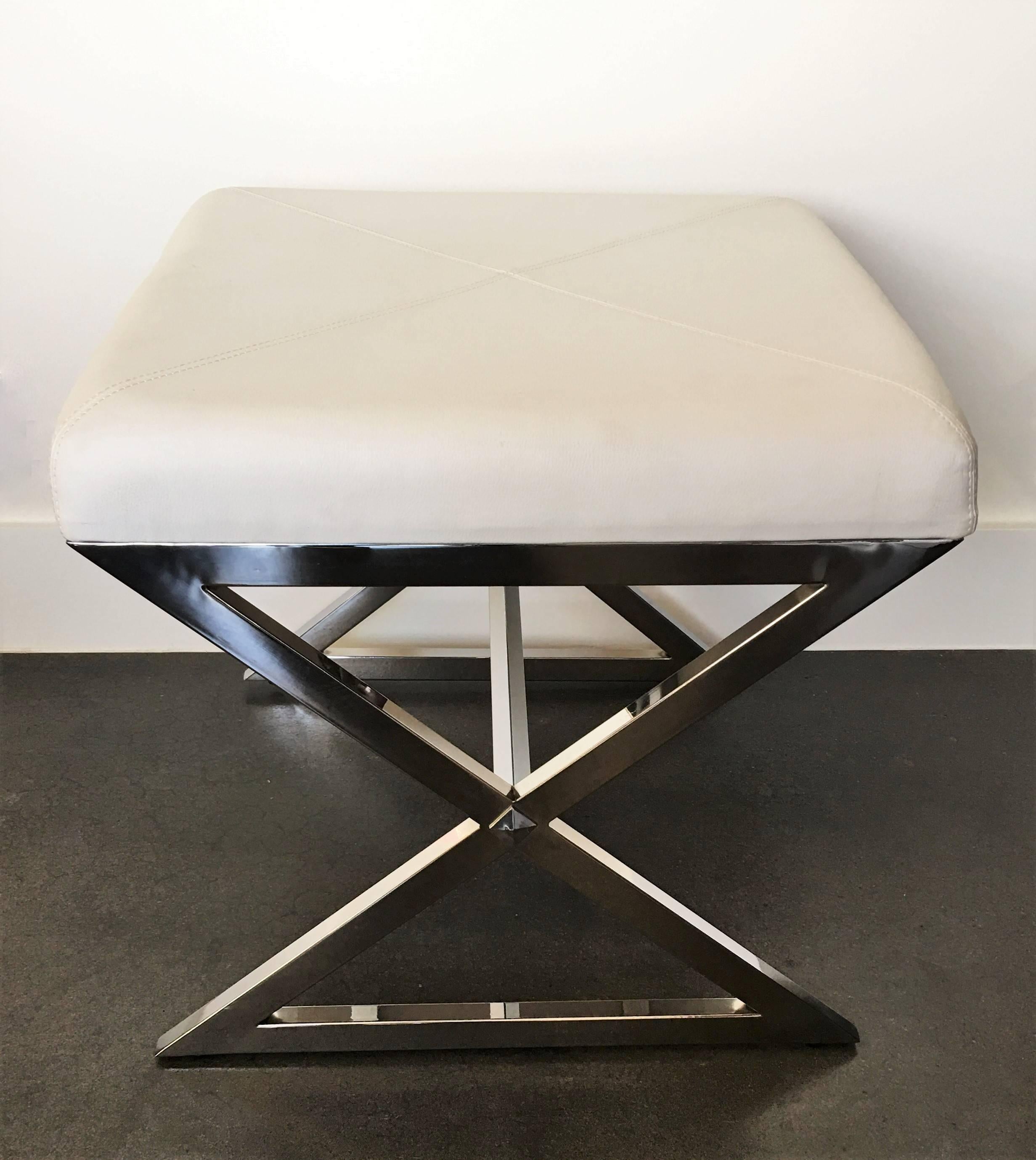 American Pair of Chrome X-Base Stools in the Manner of Milo Baughman For Sale