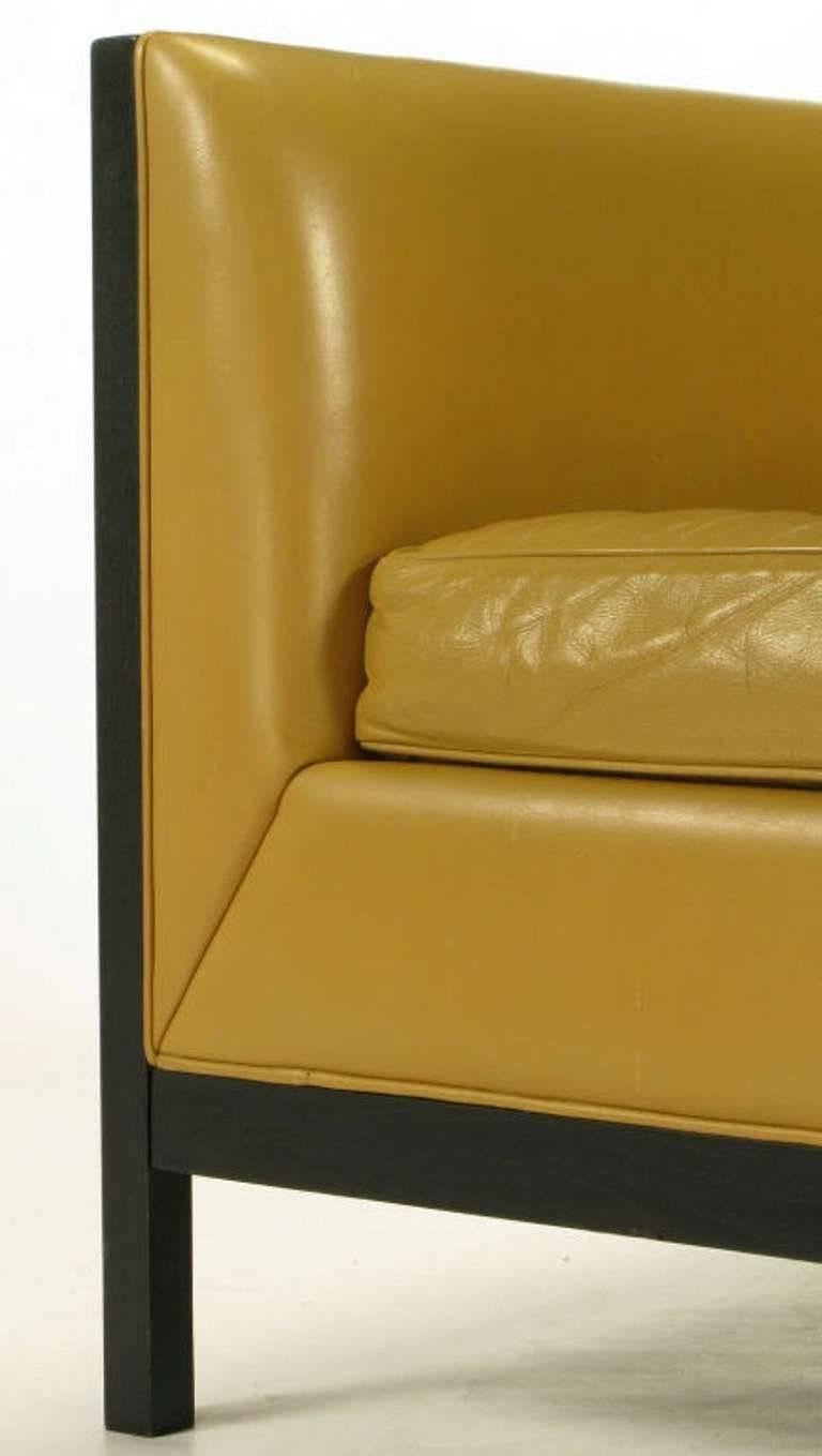 Pair of Stow Davis Leather, Ebonized Wood and Aluminium Even Armchairs For Sale 1