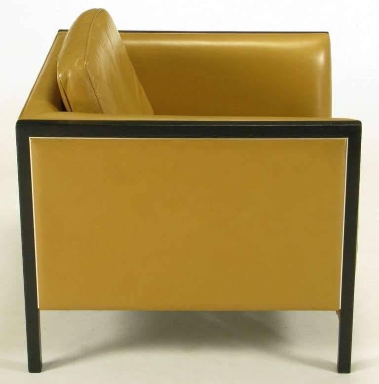 Aluminum Pair of Stow Davis Leather, Ebonized Wood and Aluminium Even Armchairs For Sale