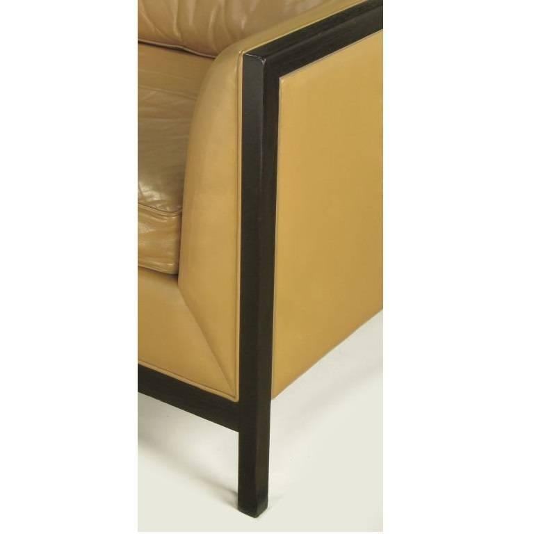 Pair of Stow Davis Leather, Ebonized Wood and Aluminium Even Armchairs For Sale 3