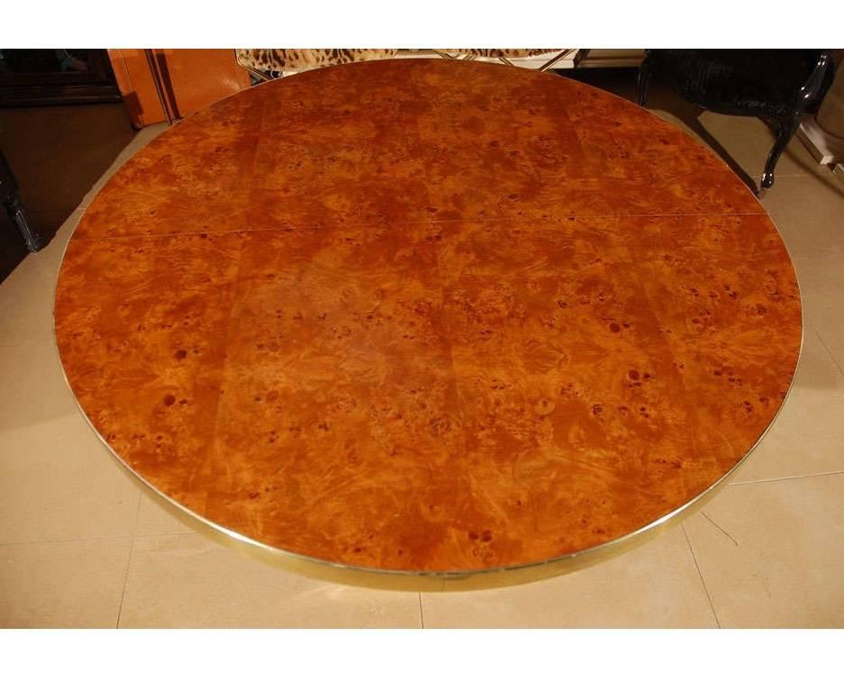Burl Wood and Brass Dining Table by Pierre Cardin In Good Condition In Dallas, TX