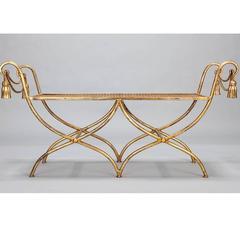 Hollywood Regency Italian Gilt Iron Tassel and Rope Bench
