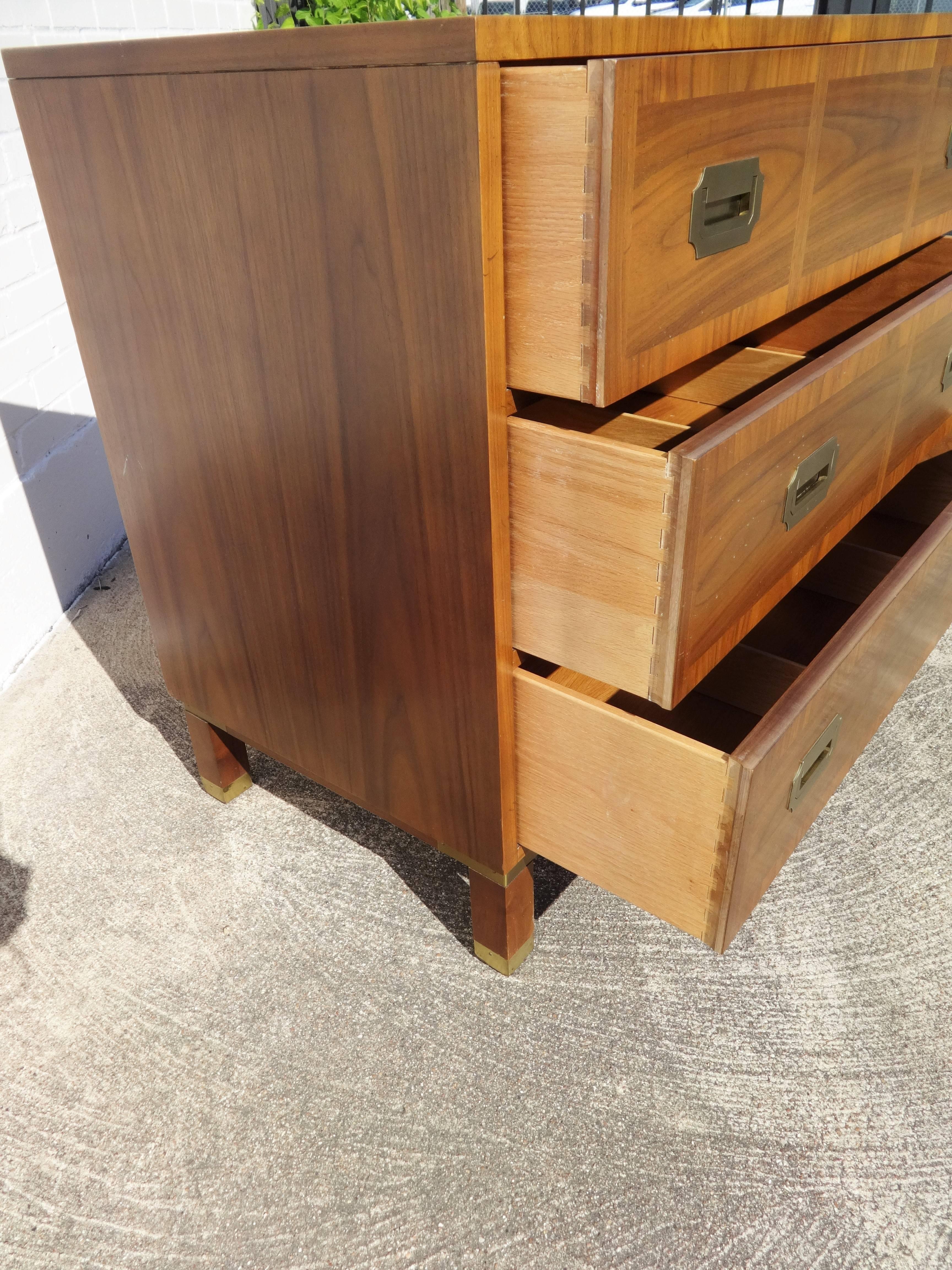 Pair Milling Road Campaign Style Bachelors Chests by Baker In Excellent Condition In Dallas, TX