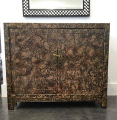 Pair of Faux Tortoise Shell with Lacquer Finish Cabinets by Henredon