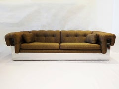 Milo Baughman Style Thayer Coggin Sofa with Polished Chrome Base, 1970s