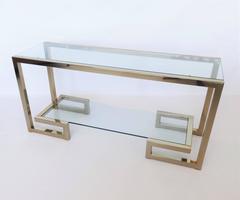 Brass Milo Baughman Style Console with Two Shelves, 1970s