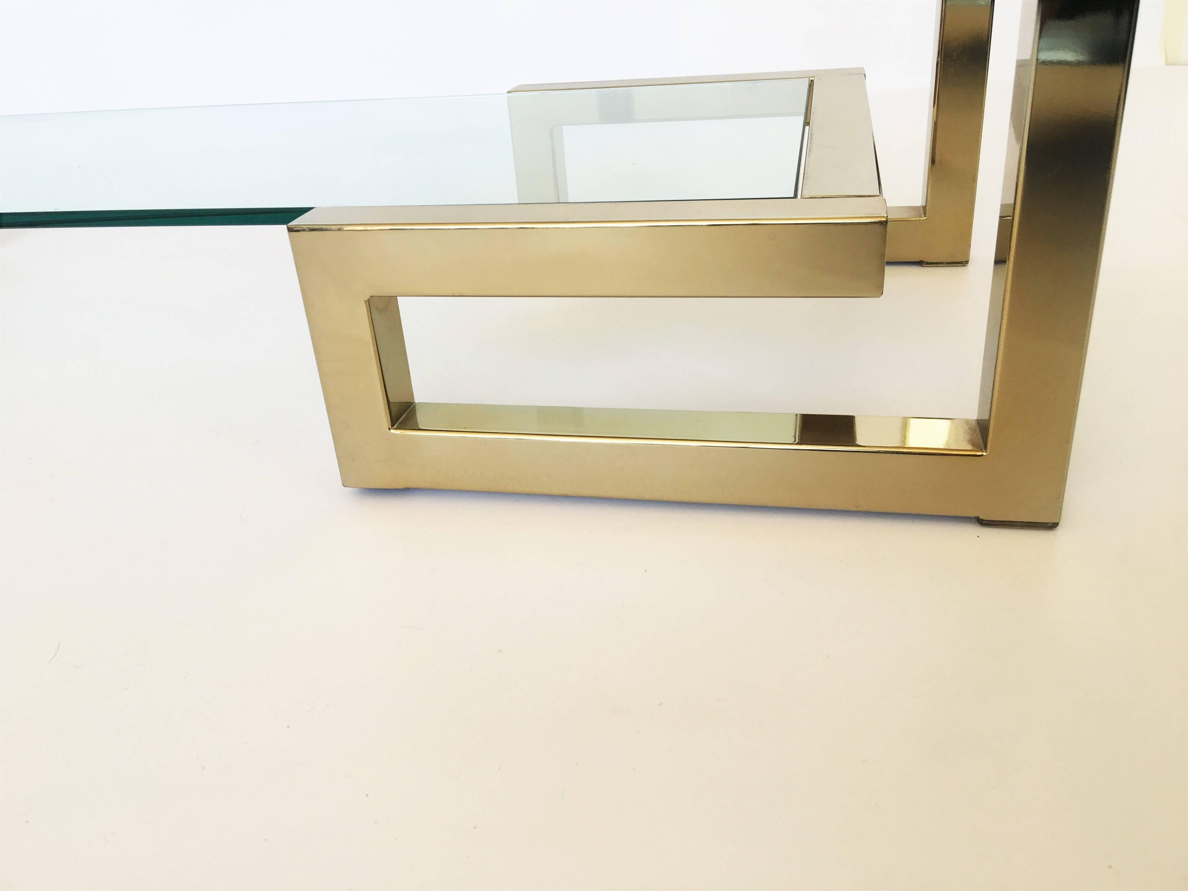 Brass Milo Baughman Style Console with Two Shelves, 1970s For Sale 1