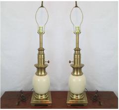 Pair of Stiffel Brass and Ceramic Table Lamps