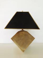 Pair of Geometric Form Sculptural Brass Lamps Manner of Gabriella Crespi