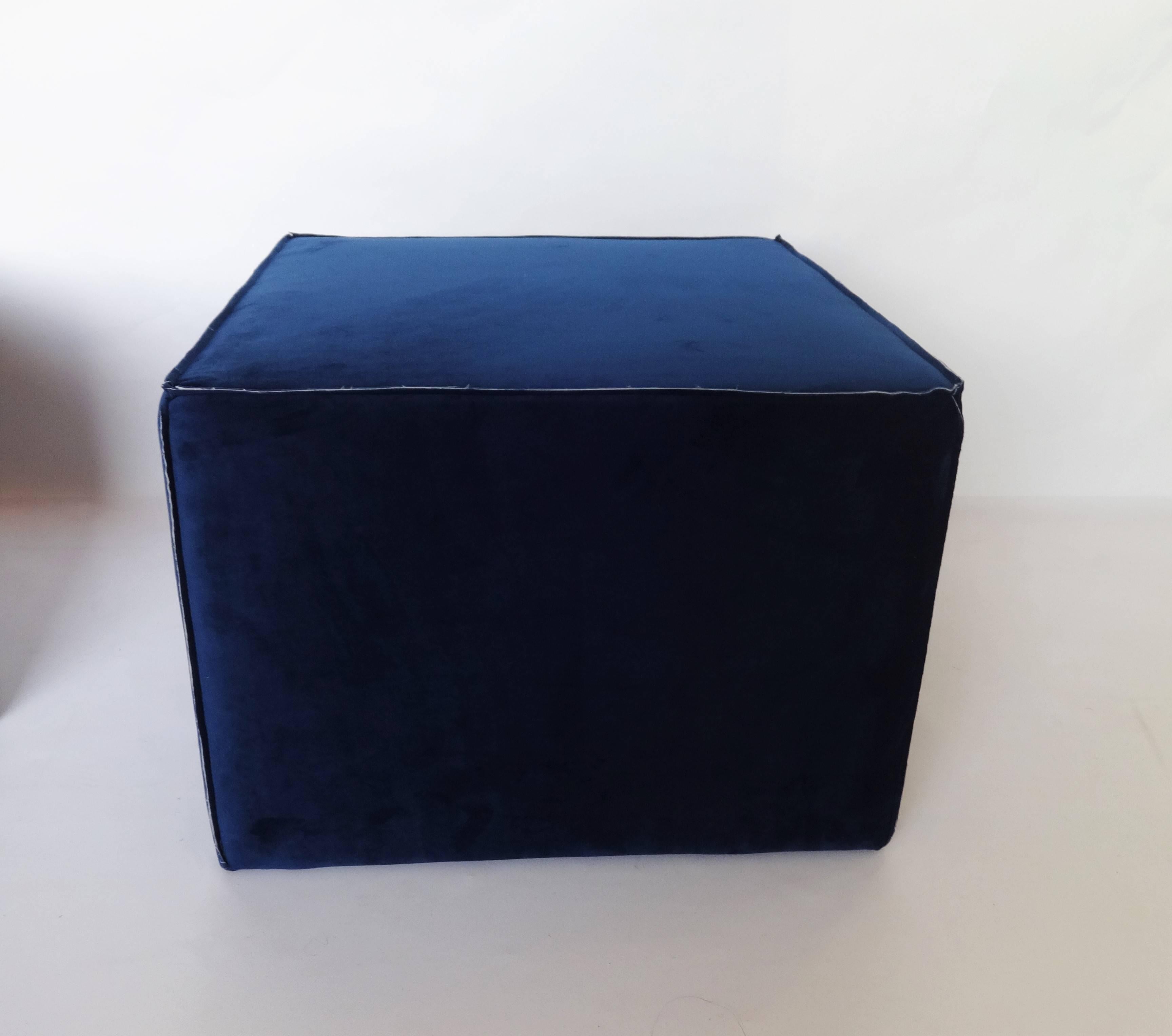 20th Century Large Navy Upholstered Ottomans For Sale