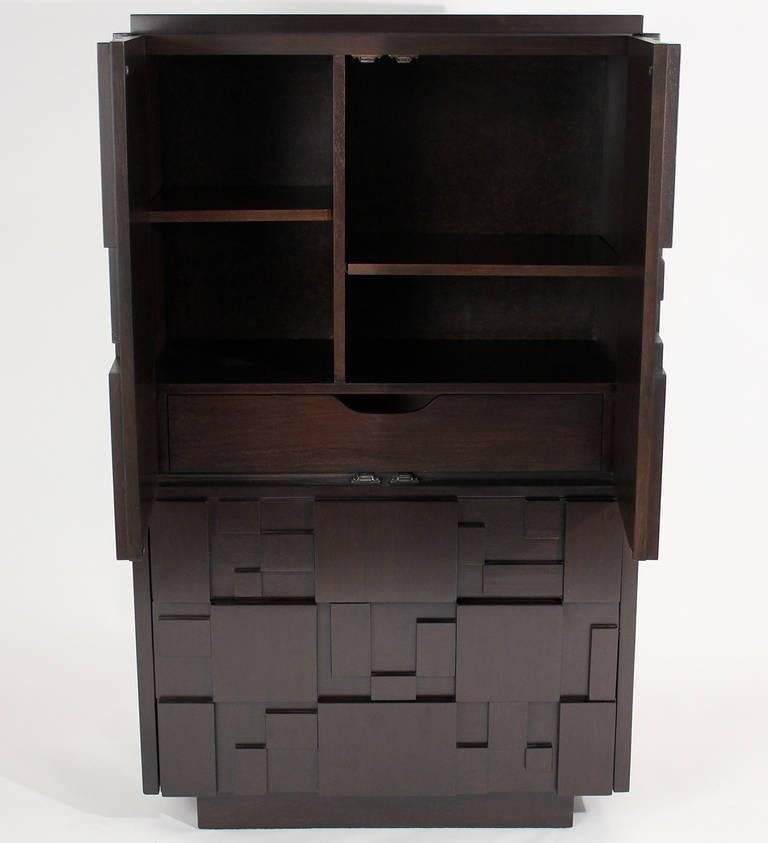 Lacquered Brutalist Tall Cabinet or Chest by Lane Furniture In Excellent Condition For Sale In Dallas, TX