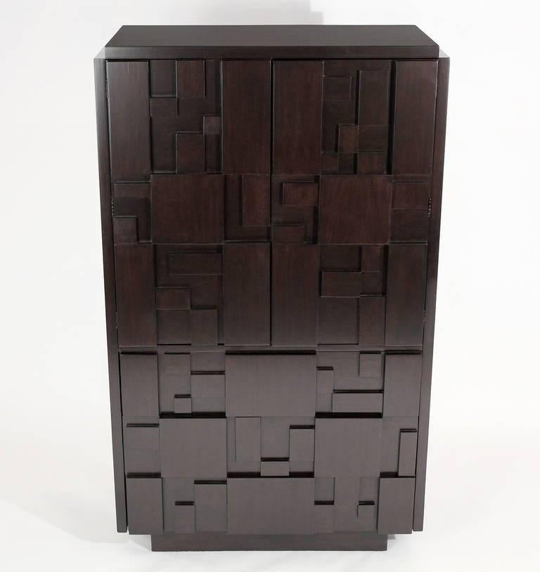 Lacquered Brutalist Tall Cabinet or Chest by Lane Furniture For Sale 3