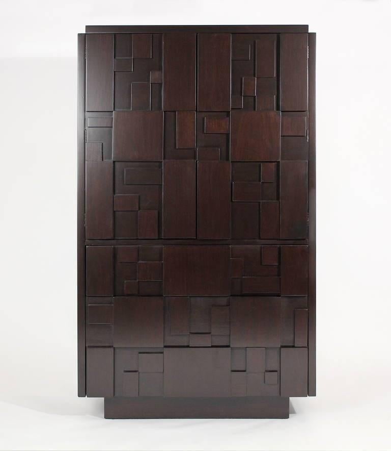 Lacquered Brutalist Tall Cabinet or Chest by Lane Furniture For Sale 4