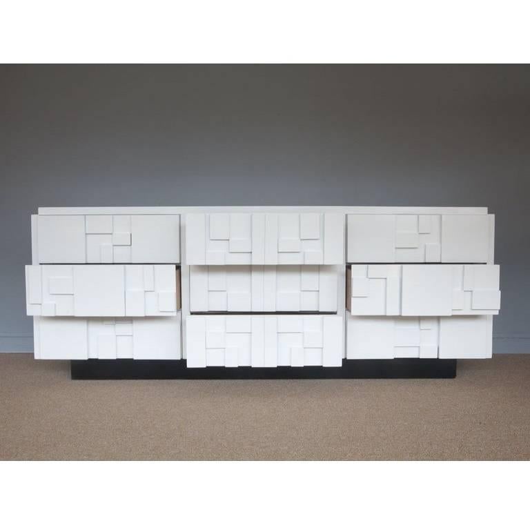American Lacquered Brutalist Credenza by Lane Furniture For Sale